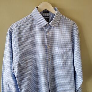 NWOT Neiman Marcus 16 Old Money Quiet Luxury Office Gingham Check Dress Shirt